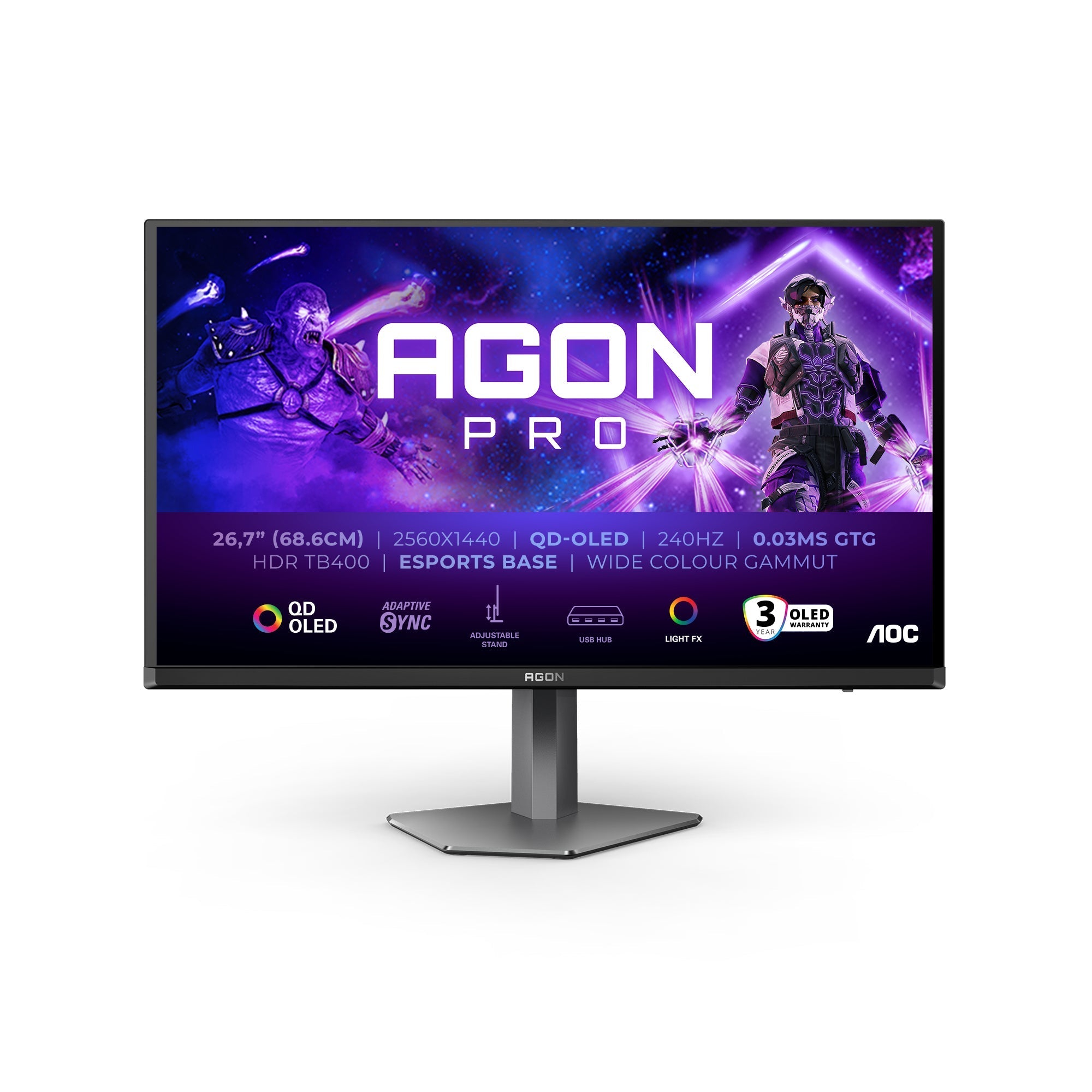 Ecran 27" AOC Agon Pro AG276QZD2 OLED Quad HD 240Hz (Noir)