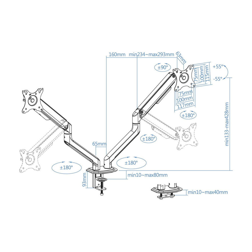 Support double-écran é fixer Tooq  DB4132TNR 17"-32" (9kg max) (Gris)