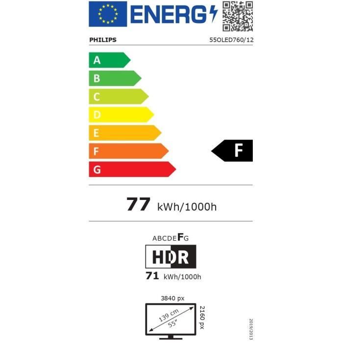 Philips 55OLED760 (inclus 1 an Disney+) - TV OLED 55 Ambilight - 4K UHD - Dolby Vision - Smart TV - 100 Hz - 4xHDMI 2.1