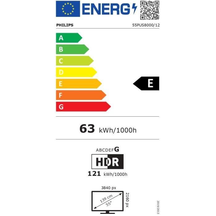 Philips 55PUS8000 Ambilight (inclus 1 an Disney+) - TV LED 55 (139 cm) - 4K UHD 3840x2160 - HDR10+ - Smart TV - 3xHDMI