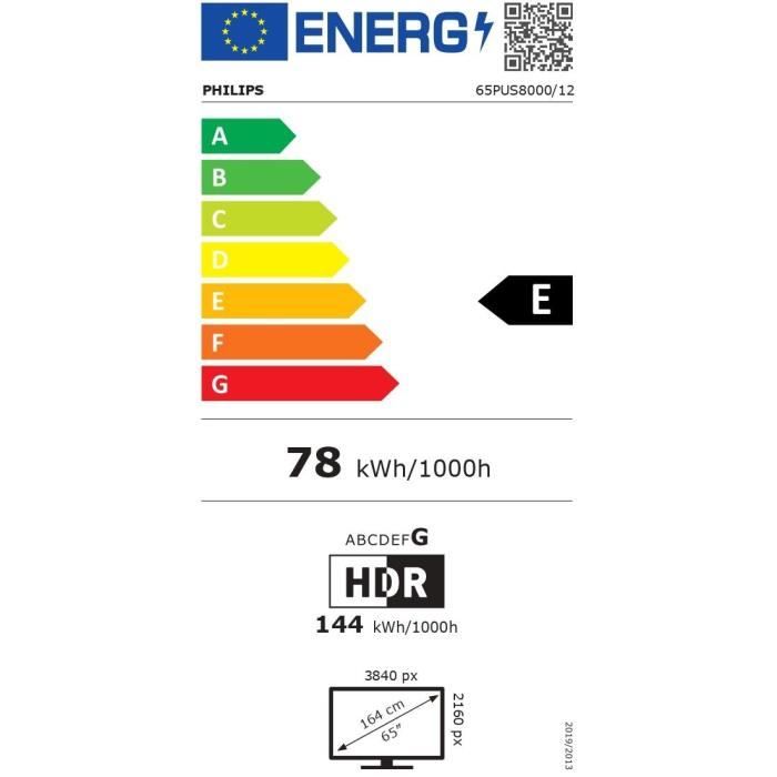 Philips 65PUS8000 Ambilight (inclus 1 an Disney+) - TV LED 65 (164 cm) - 4K UHD - HDR10+ - Smart TV - 3xHDMI