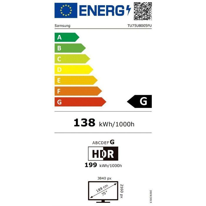 Samsung 75U8005F - TV LED 75 (190 cm) - 4K UHD 3840x2160 - HDR - Smart TV - Gaming Hub - 3xHDMI - WiFi
