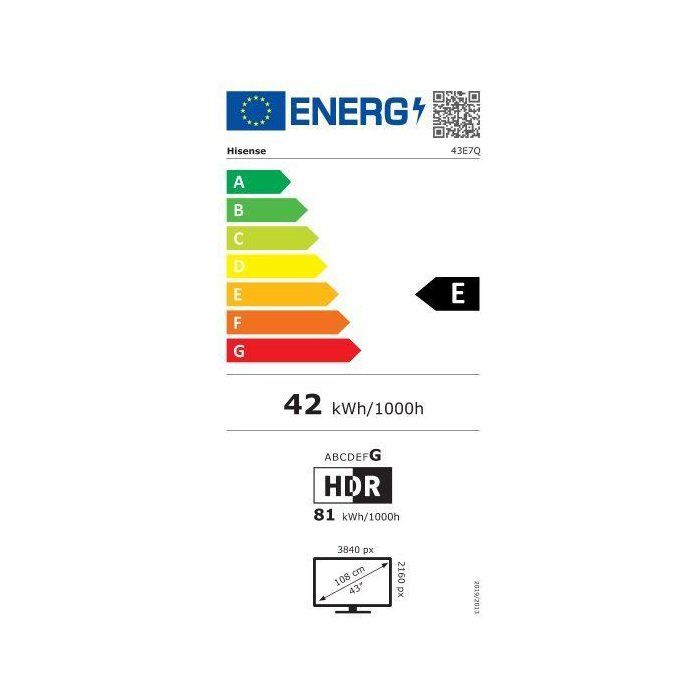Hisense 43E7Q - TV QLED 43 (108 cm) - 4K UHD 3840x2160 - TV connecté - 3xHDMI 2.1 - WiFi