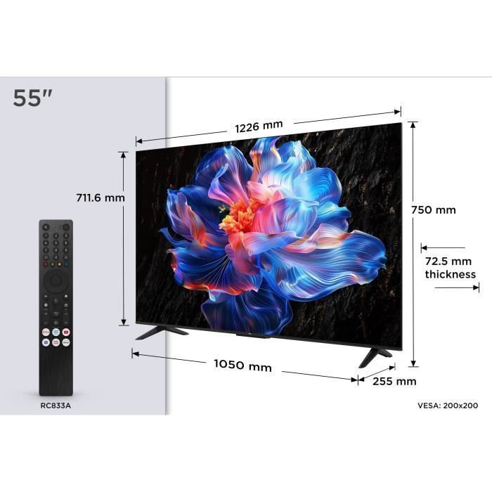 TCL 55P6K - TV LED 55 (139 cm) - 4K UHD 3840x2160 - HDR10+ - Google TV  - 3xHDMI 2.1 - WiFi