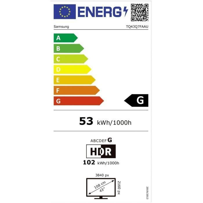 Samsung QE43Q7F - TV QLED 43 (109 cm) - 4K UHD 3840x2160 - HDR10+ - Smart TV - Gaming Hub - 3xHDMI - WiFi