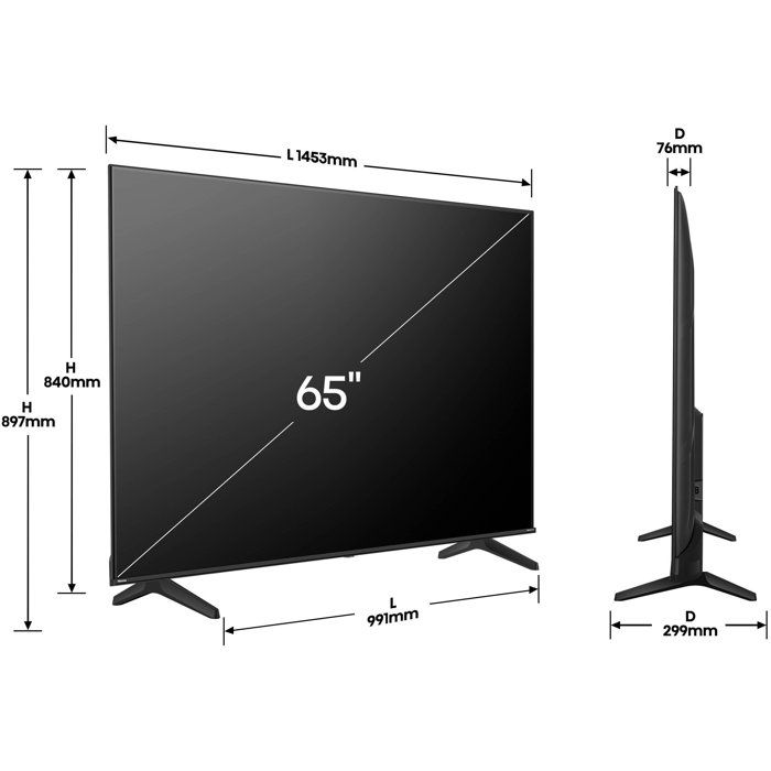 Hisense 65A6Q - TV LED 65 (164 cm) - 4K UHD 3840x2160 - HDR10+ - TV connecté - 3xHDMI 2.1 - WiFi