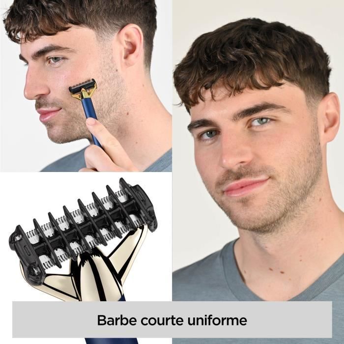 Tondeuse a barbe et rasoir - BABYLISS - X-Blade Super-X Metal - Sans fil - Autonomie 45 min - 4 sabots - Edition or & bleu marine