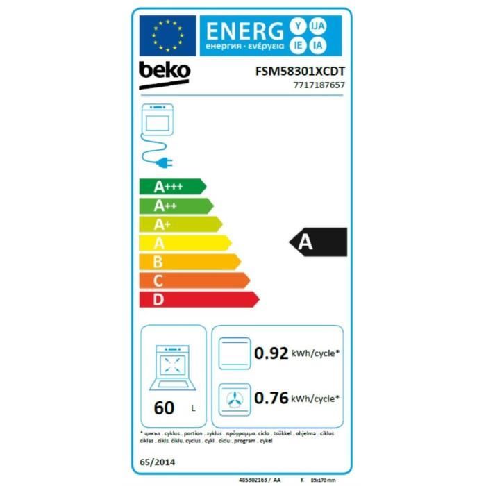 Cuisiniere induction - BEKO - FSM58301XCDT - 3 foyers - 9200 W - 60 cm - Inox