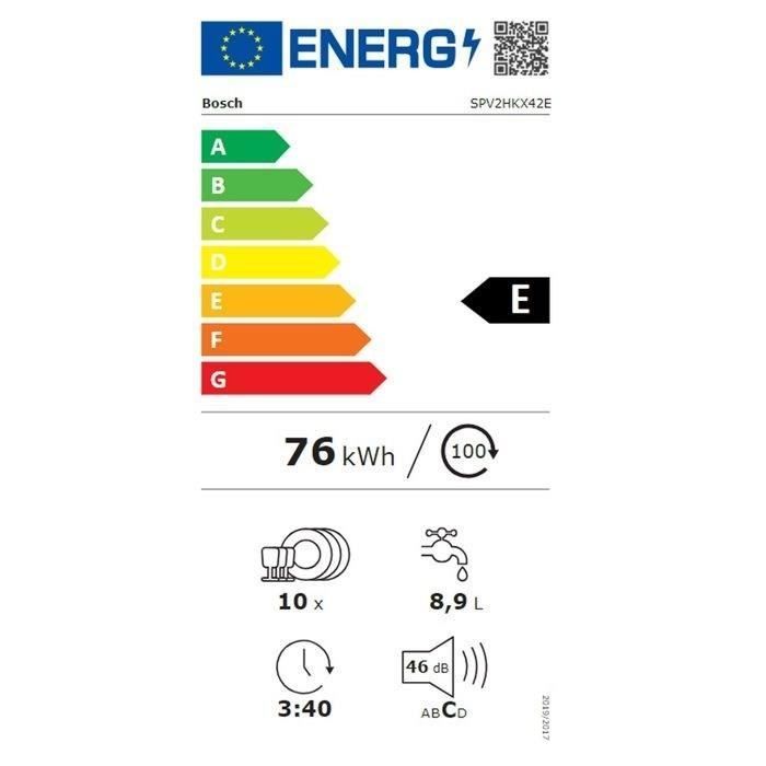 Lave-vaisselle tout encastrable BOSCH SPV2HKX42E SER2 - 10 couverts - L45cm - 46 dB - 5 programmes