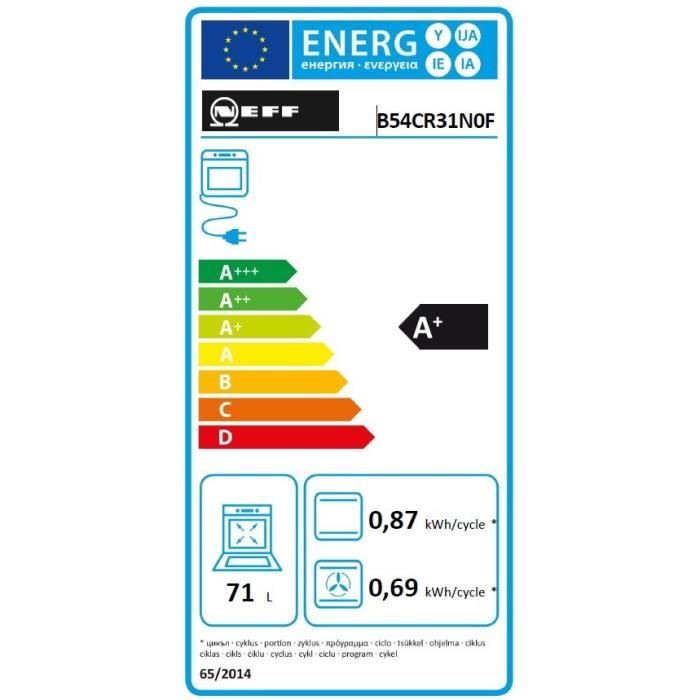 Four ecoclean Slide&Hide -NEFF  N70 - B54CR31N0F - Noir - 14 modes de cuisson - 59,5 x 59,6 x 54,8 cm