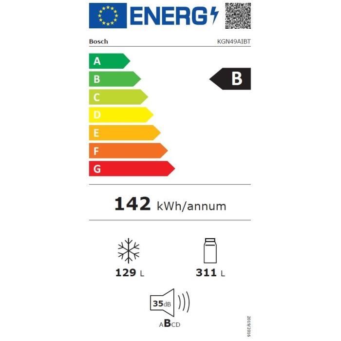 Réfrigérateur combiné - BOSCH - KGN49AIBT - Classe B - 440 L - 203 x 70 x 66,70 cm - Acier brossé