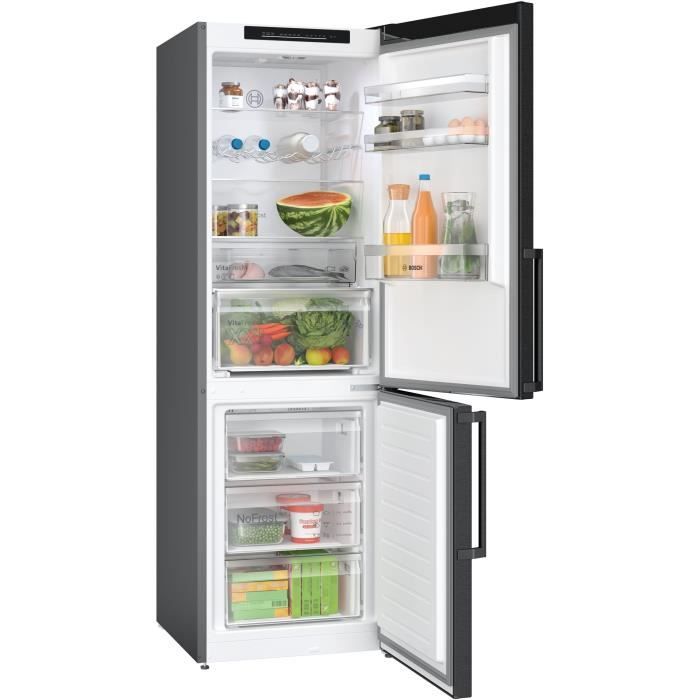 Réfrigérateur combiné - BOSCH - KGN36VXCT - Classe C - 321 L - 186 x 60 x 66,50 cm - Acier brossé noir