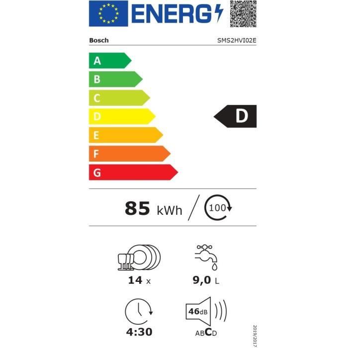 Lave-vaisselle pose libre BOSCH SMS2HVI02E SER2 - 14 couverts - Induction - L60cm - 46 dB - tiroir a couverts - Acier brossé
