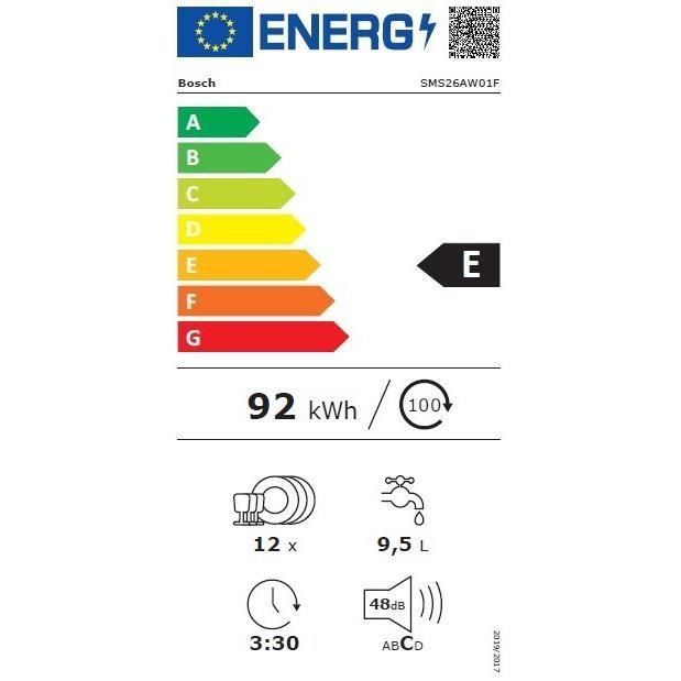 Lave-vaisselle pose libre BOSCH SMS26AW01F SER2 - 12 couverts - Induction - L60cm - 48 dB - Blanc