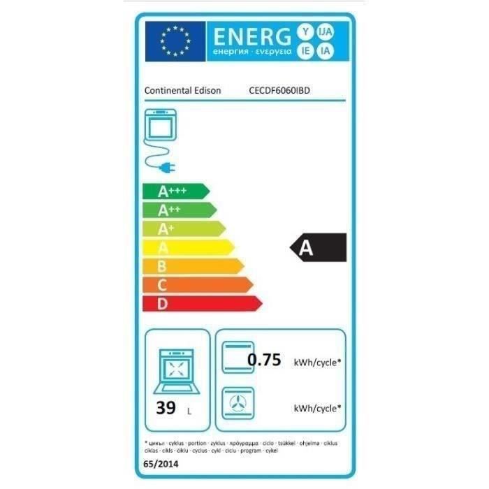 Cuisiniere gaz - CONTINENTAL EDISON - CECDF6060IBD - Double fours -  4 feux - noir - L60 xP60 x H90 cm