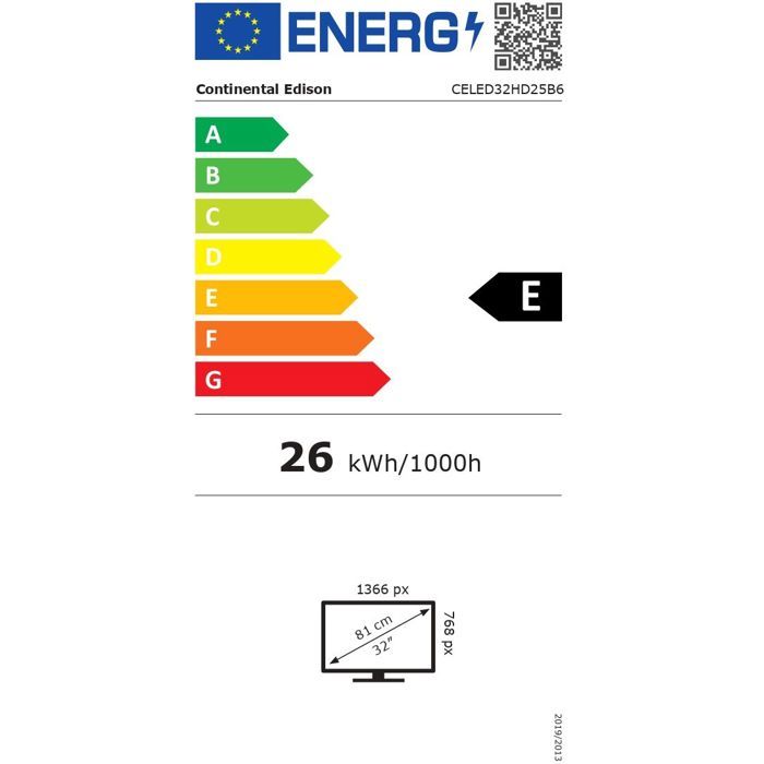 TV LED HD - CONTINENTAL EDISON - 32 (81 cm) - 2xHDMI - 2xUSB - Noir - CELED32HD25B6