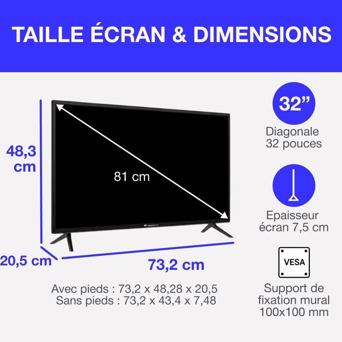 TV HD - CONTINENTAL EDISON - 32 (81 cm) - Smart Vidaa - Wifi - 3xHDMI - 2xUSB - CELED32SVHD25B6