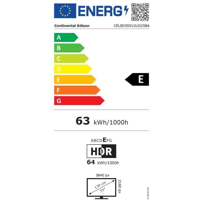 TV LED UHD - CONTINENTAL EDISON - 55 (139 cm) - 3xHDMI - 2xUSB - Noir - CELED55SV2UD25B6