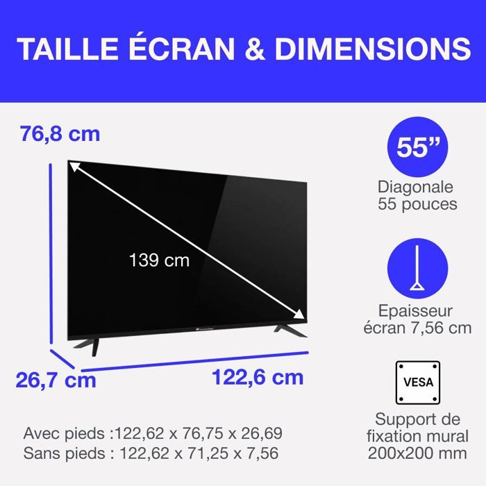 TV LED - CONTINENTAL EDISON - CELED55SVUHD25B6 - 55'' (139 cm) - UHD 4K 3840x2160 - SMART VIDAA - 3xHDMI - 2xUSB