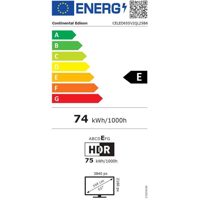 TV LED QLED - CONTINENTAL EDISON - 65 (164 cm) - 3xHDMI - 2xUSB - Noir - CELED65SV2QL25B6