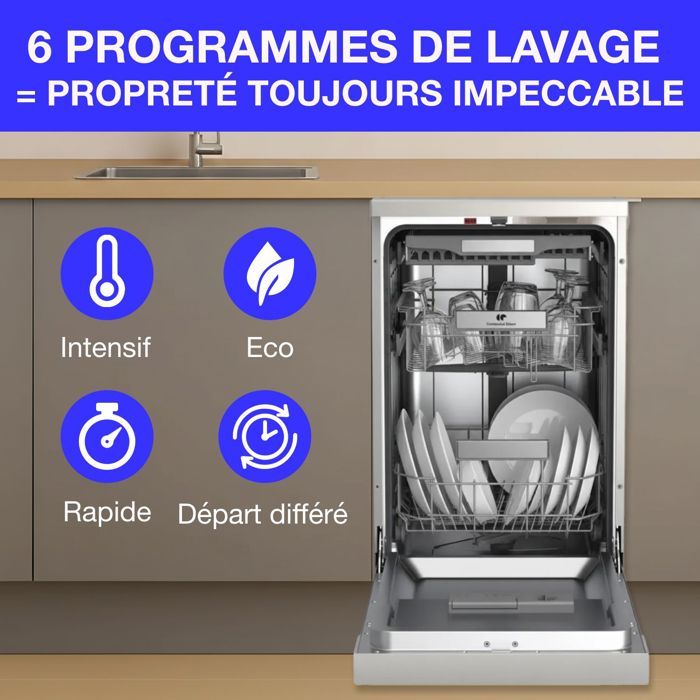 Lave-vaisselle pose libre - CONTINENTAL EDISON - CELV1145S - 11 couverts - 45 cm - 45 dB  - Silver