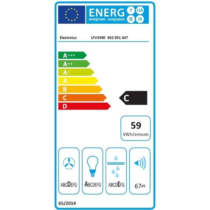 Hotte décorative verticale - ELECTROLUX - LFV339K - 89,8 x 39,6 x 54,3 cm - Noir