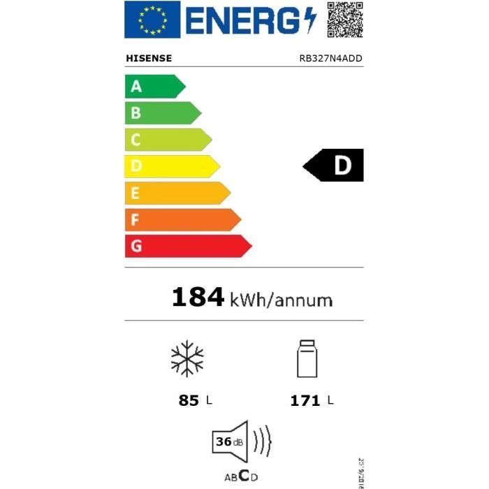 Réfrigérateur combiné - HISENSE - RB327N4ADD - classe D - 256 L - No Frost (Sans givre) - Argent - L 55 x 55,7 x H 182,4 cm