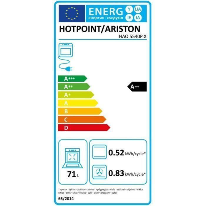 Four encastrable - Pyrolyse hydrolyse - Chaleur tournante - HOTPOINT - HAO5540PX - Inox - 71 L - A++