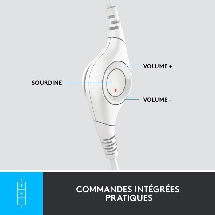 Casque - Filaire - Logitech - H390 - USB - Anti-parasite - Blanc