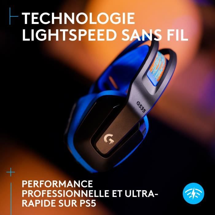 Casque gamer - Sans fil - Logitech G - G535 Lightspeed - PS5, PS4, PC, MAC - Noir/Bleu