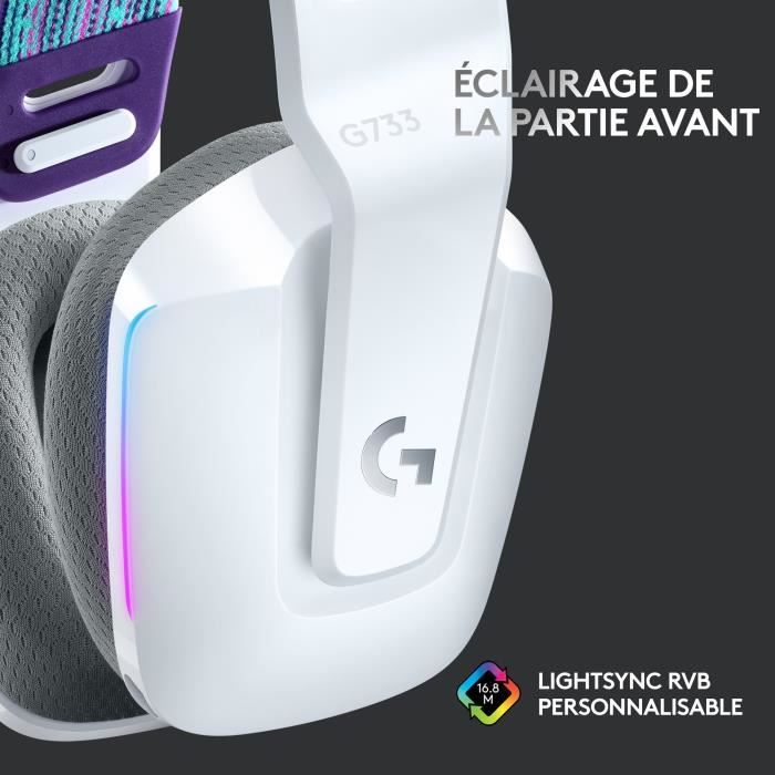 Casque gamer - Sans fil - Logitech G - G733 Lightspeed - PS5, PS4, PC, MAC - Blanc