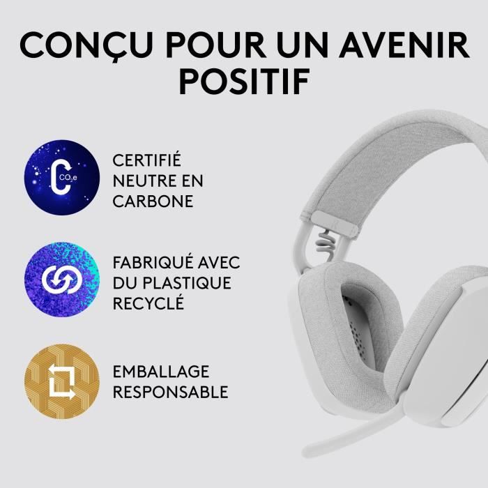 Casque - Sans fil - Logitech - Zone Vibe 100 - Bluetooth - Anti-parasite - Blanc