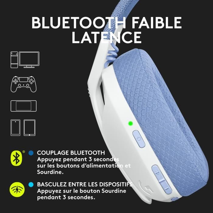 Casque gamer - Sans fil - Logitech G - G435 Lightspeed - Blanc