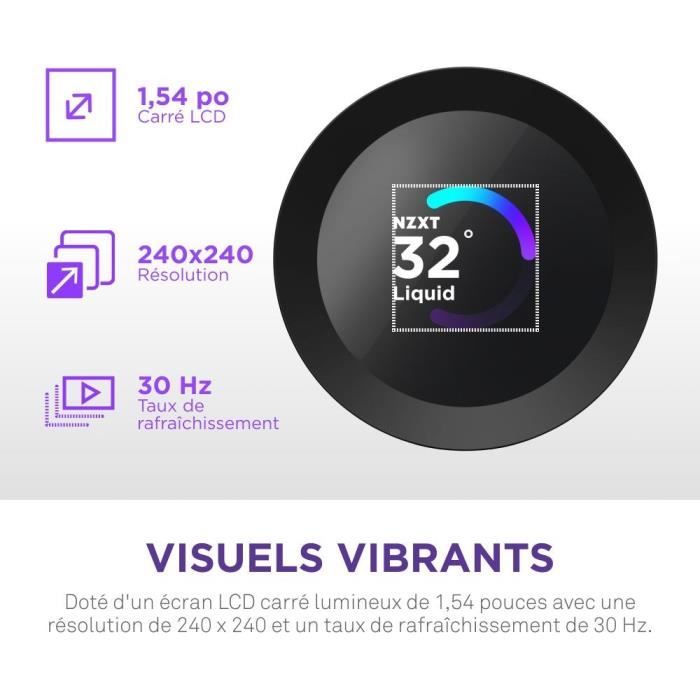 Watercooling - NZXT - RL-KR360-B2 - Kraken Plus 360 RGB - Écran carré 1.54 personnalisable et ventilateurs RGB - Noir