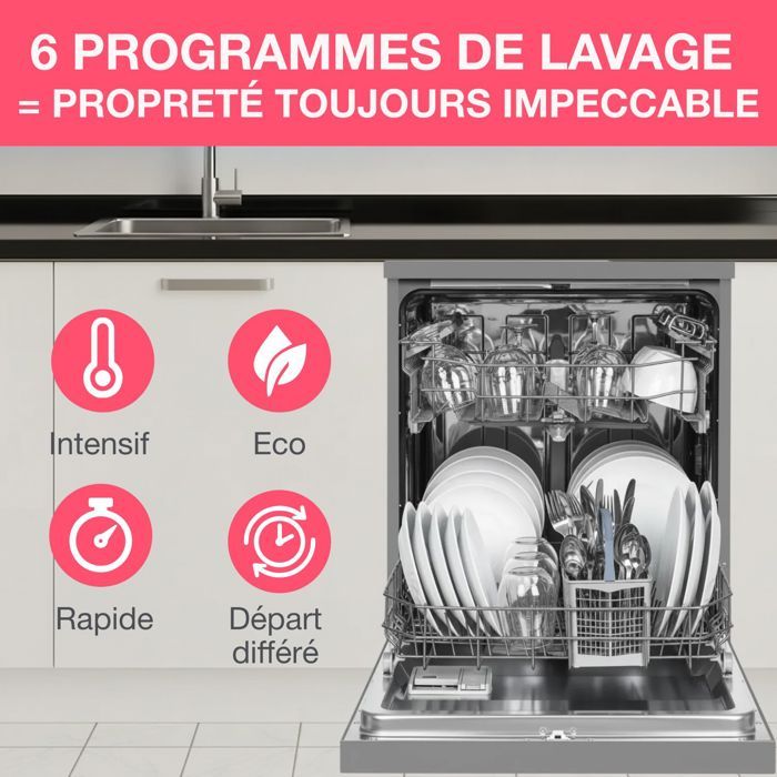 Lave-vaisselle pose libre OCEANIC OCEALV1247S - 12 couverts - 47 dB silver