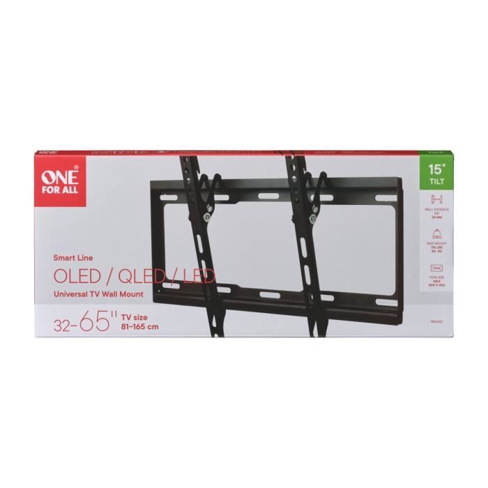 ONE FOR ALL WM2421 - Support mural avec réglage d'inclinaison de 15° pour TV de 32 a 65 (81 a 165cm) - Noir