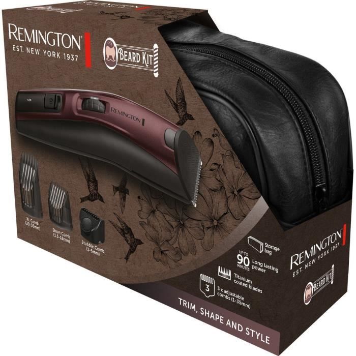 Coffret tondeuse barbe Remington MB4047  sans fil, étanche  lames revetement titanium  9 guides de coupe  trousse incluse