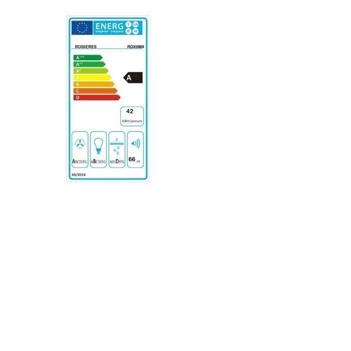 Hotte décorative ROSIeRES RDX6MX - L 60 cm - Inox - 66 dB - 4 vitesses - Classe A - Eclairage LED