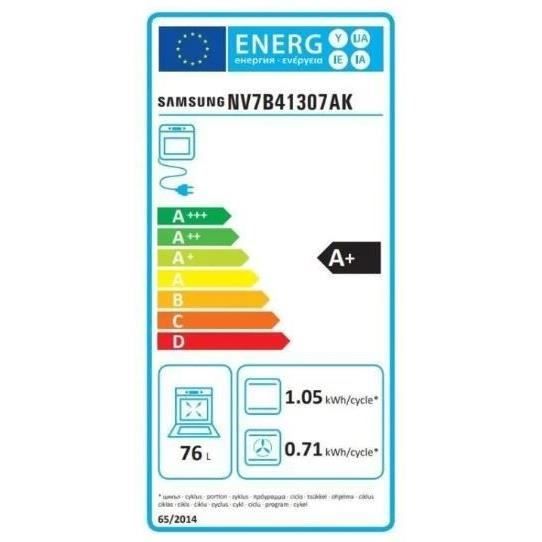 Four encastrable single fan multifonctions pyrolyse Samsung NV7B41307AK  Noir  59,5x59,6x57,0cm