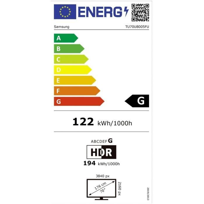 Samsung 70U8005F - TV LED 70 (178 cm) - 4K UHD 3840x2160 - HDR - Smart TV - Gaming Hub - 3xHDMI - WiFi