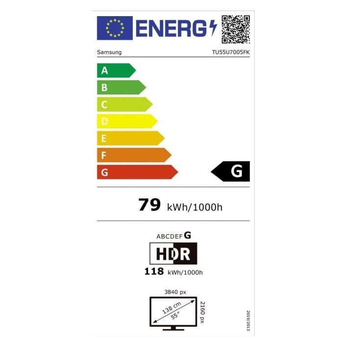 Samsung 55U7005F - TV LED 55 (140 cm) - 4K UHD 3840x2160 - HDR10+ - Smart TV - Gaming Hub - 3xHDMI - WiFi