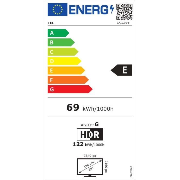 TCL 65P6K - TV LED 65 (165 cm) - 4K UHD 3840x2160 - HDR10+ - Google TV  - 3xHDMI 2.1 - WiFi