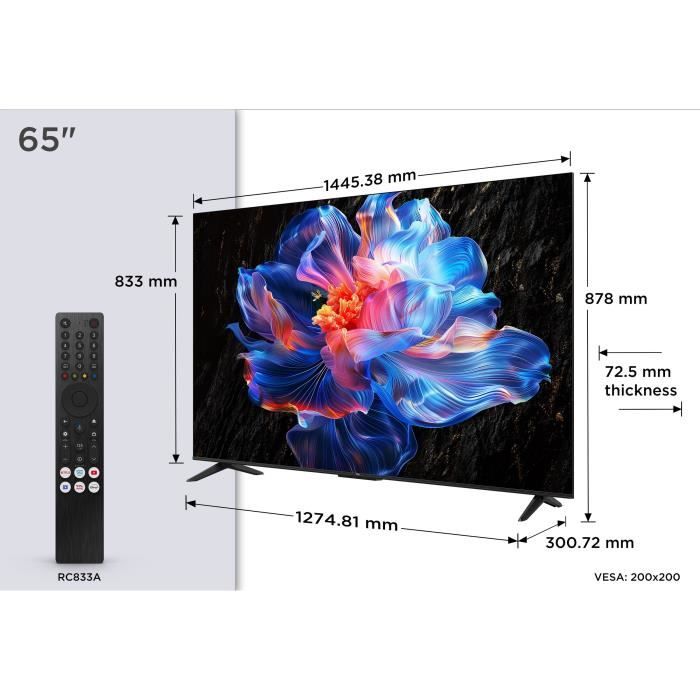 TCL 65P6K - TV LED 65 (165 cm) - 4K UHD 3840x2160 - HDR10+ - Google TV  - 3xHDMI 2.1 - WiFi