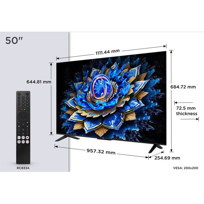 TCL 50T69C - TV QLED 50 (127 cm) - 4K UHD 3840x2160 - HDR10+ - Android TV  - 3xHDMI 2.1 - WiFi