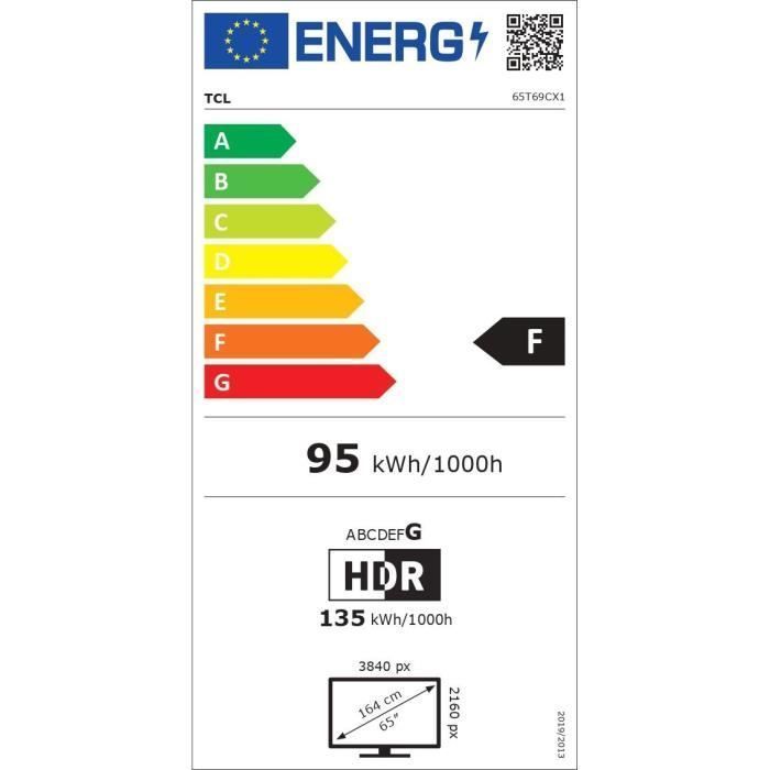 TCL 65T69C - TV QLED 65 (165 cm) - 4K UHD 3840x2160 - HDR10+ - Android TV  - 3xHDMI 2.1 - WiFi