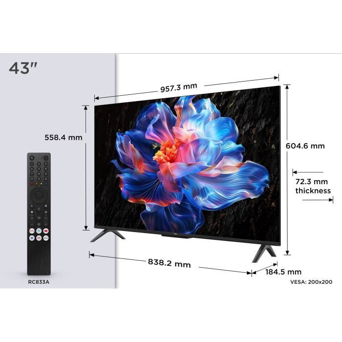 TCL 43P6K - TV LED 43 (109 cm) - 4K UHD 3840x2160 - HDR10+ - Google TV  - 3xHDMI 2.1 - WiFi