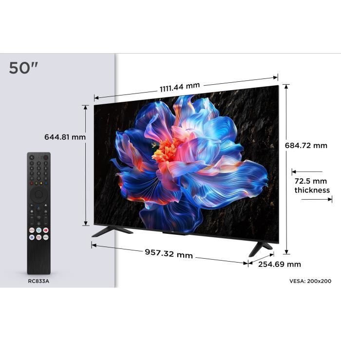 TCL 50P6K - TV LED 50 (126 cm) - 4K UHD 3840x2160 - HDR10+ - Google TV  - 3xHDMI 2.1 - WiFi