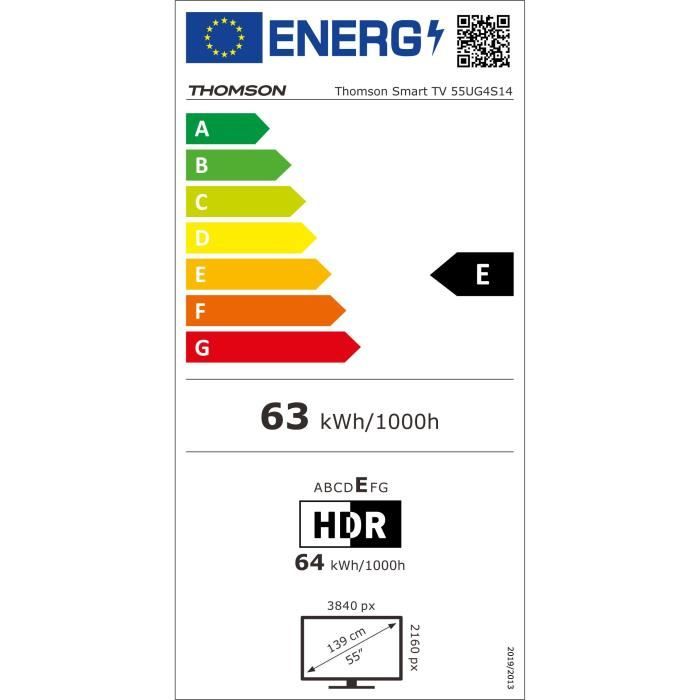 THOMSON 55UG4S14 - TV LED 55 (139 cm) - 4K UHD 3840x2160 - HDR 10 - Google TV - 2xHDMI 2.1 + 2xHDMI 2.0